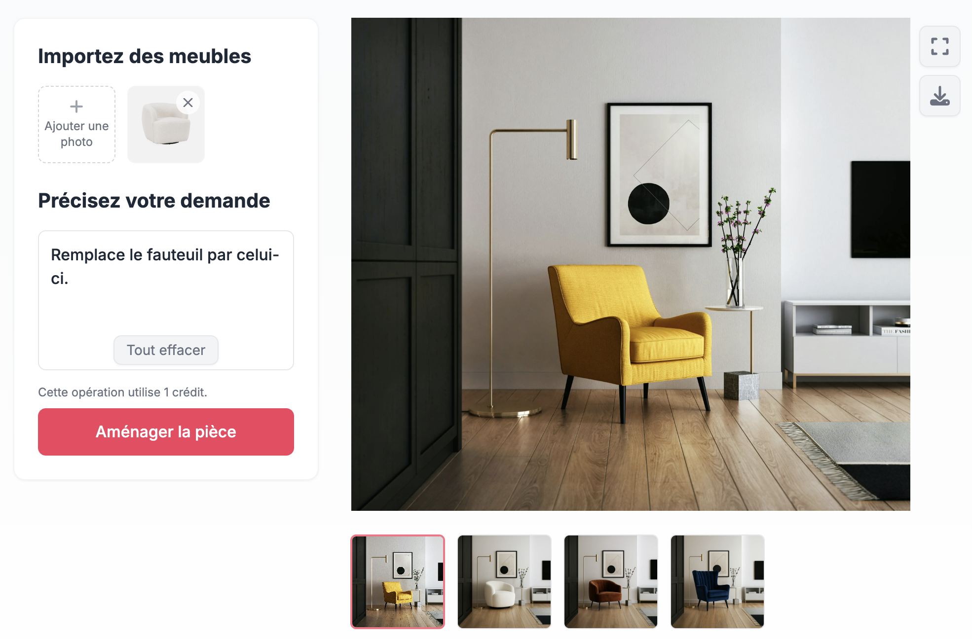 Interface utilisateur decostudio - application de visualisation meubles IA
